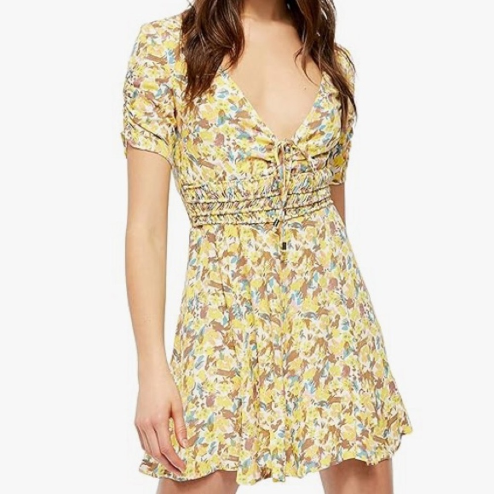 Free People Size 6 Yellow Forget Me Not Floral Mini Dress